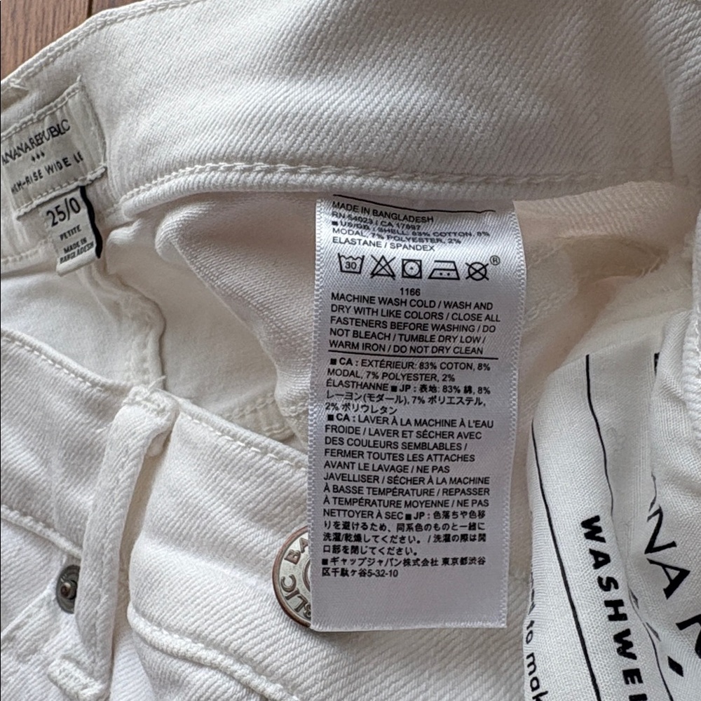 Banana Republic Factory Wide-Leg High Rise Jeans Pure White 25P Petite EUC - Picture 5 of 10